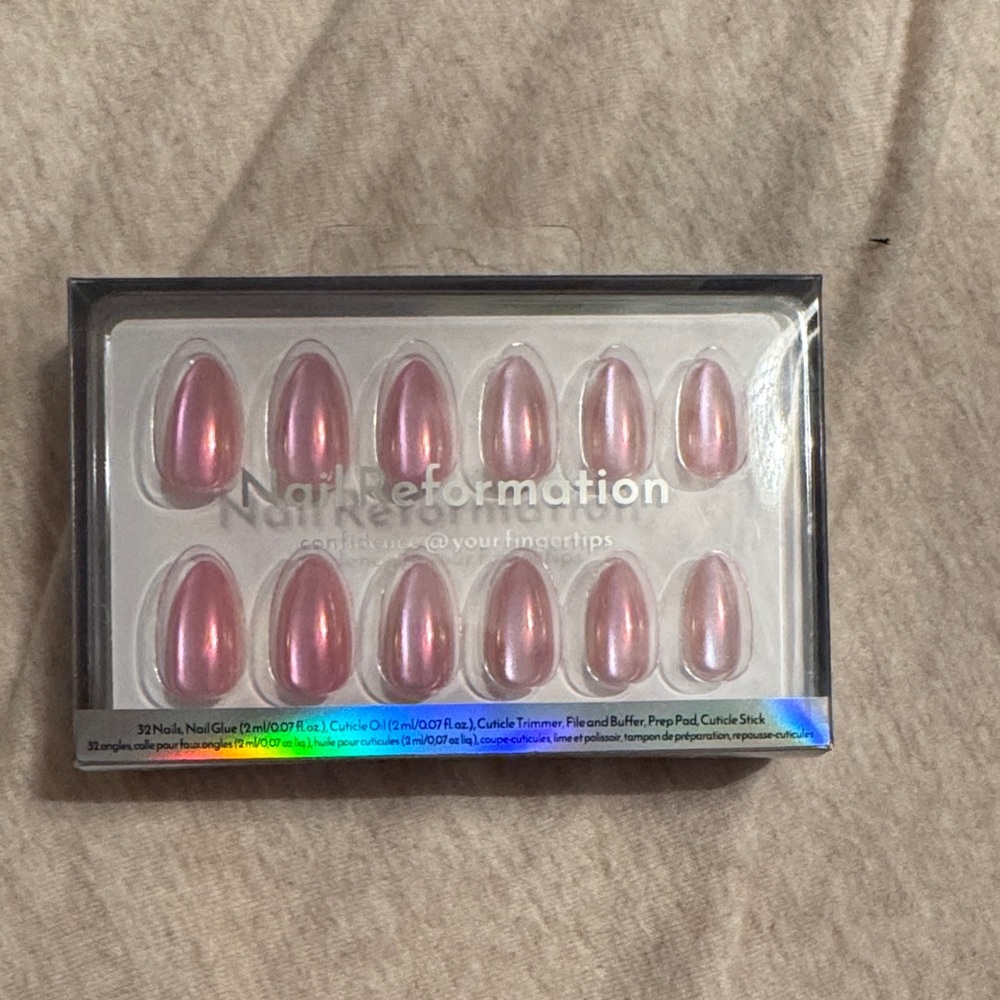 Nail reformation pink chrome almond shaped press on nails NIB